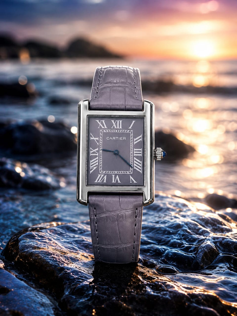 CARTIER Style Rectangular White | Classic Roman Numerals | Premium Leather Strap Watch